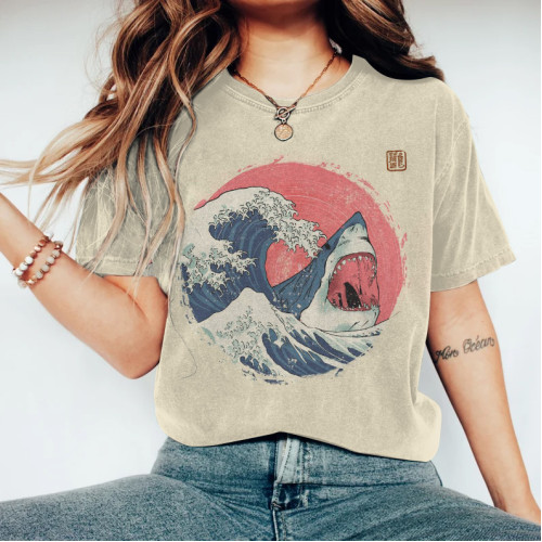 Japanese Art Abstract Creative Shark In The Waves Painting Art T-Shirt