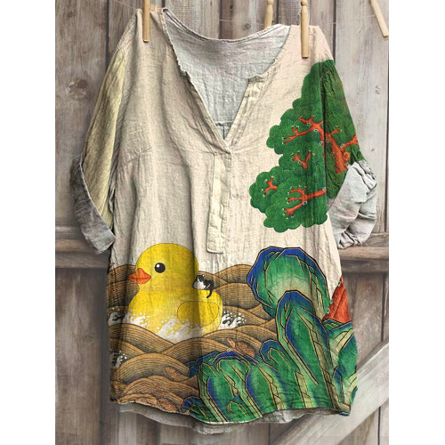 Japanese Art Ocean Cats Print Cotton Blend Shirt