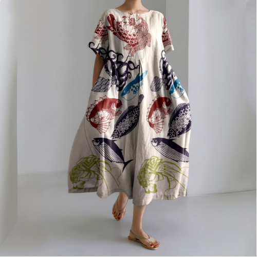 Japanese Art  Ocean Fish Chart From The Summer Festival Print Dress