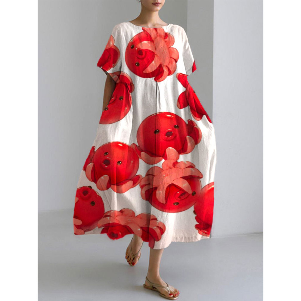 Japanese Art Ocean Octopus Print Cotton Blend Dress