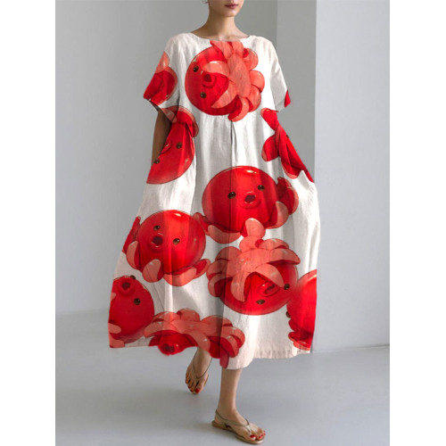 Japanese Art Ocean Octopus Print Cotton Blend Dress