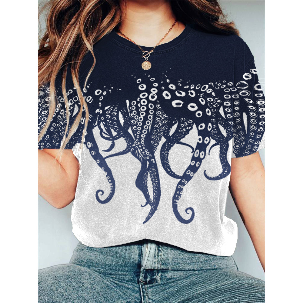 Japanese Art Ocean Octopus Print T-shirt