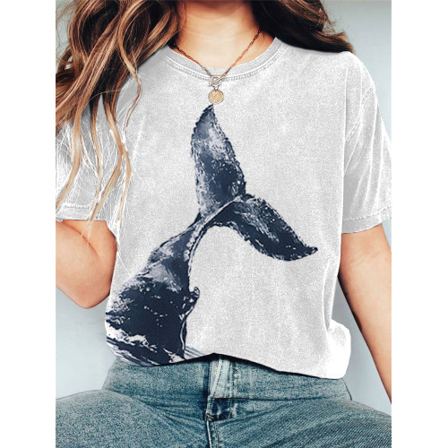 Japanese Art Ocean Whale Print T-shirt