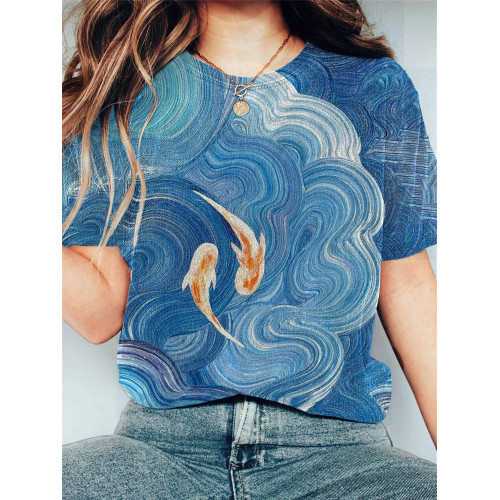 Japanese Art Retro Koi Print T-shirt