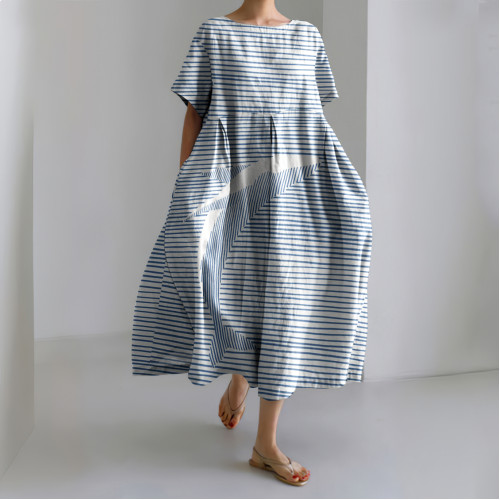 Japanese Art Whale Splash Art Painting Print Linen Blend Dress