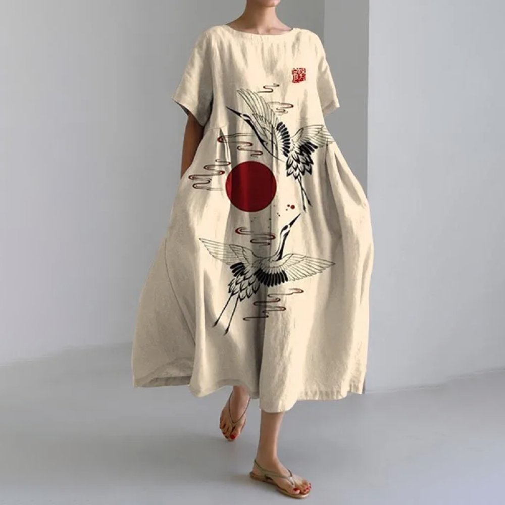 Japanese Feihe Loose Short Sleeved Midi Dress
