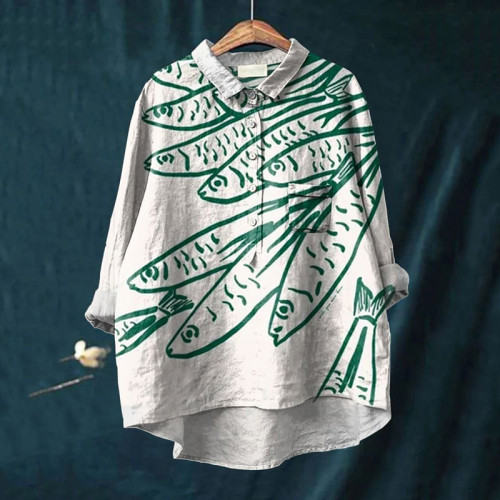 Japanese Fish Art Print Casual Shirt