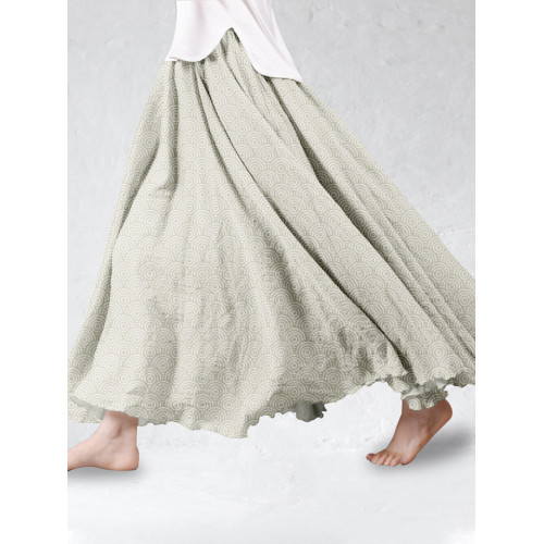 Japanese Fish Scales Pattern Linen Blend Flowy Wide Skirt