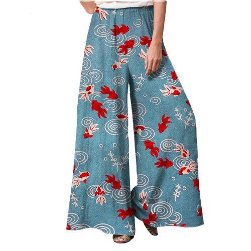 Japanese Gold Fish Art Graphic Wide Leg Casual Pants