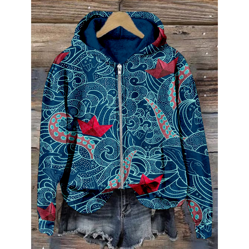 Japanese Octopus Ocean Playground Art Zip Up Hoodie