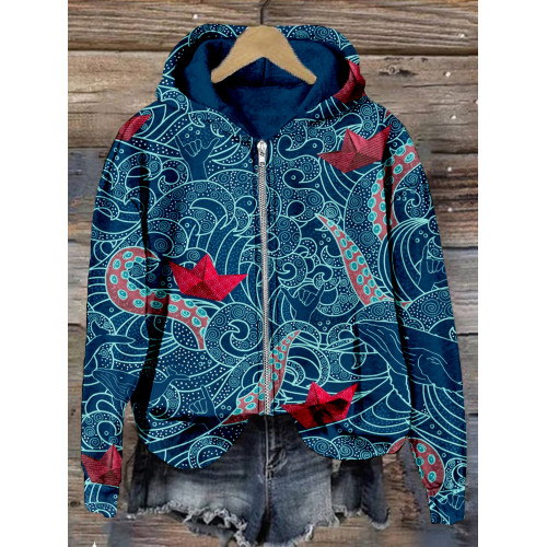Japanese Octopus Ocean Playground Art Zip Up Hoodie