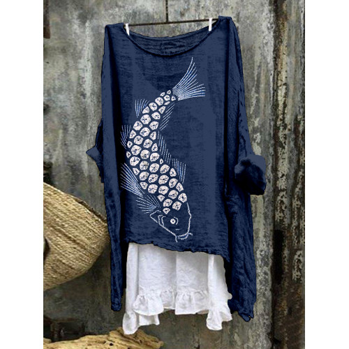 Japanese Tie Dye Koi Linen Blend Flowy Tunic
