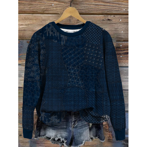 Japanese Traditional Sashiko Art Pattern Comfy Sweatshirt