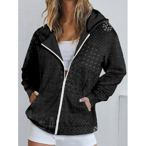 Japanese Traditional Sashiko Art Zip Up Hoodie