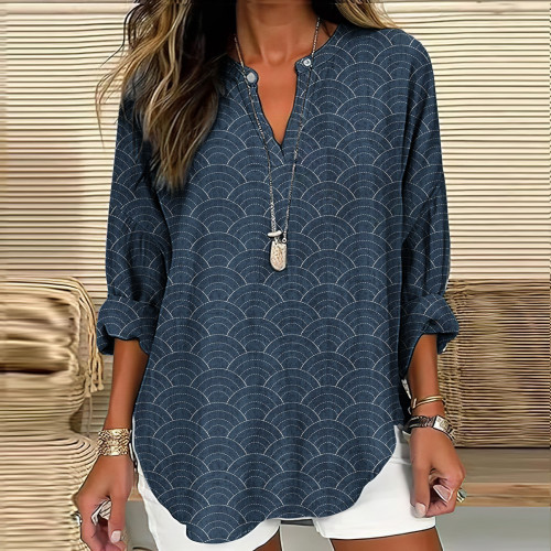 Japanese Wave Art Linen Blend Tunic