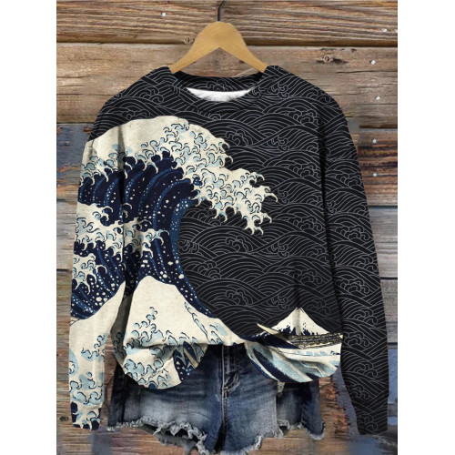 Japanese Wave Inspired Graphic Comfy Sweatshirt