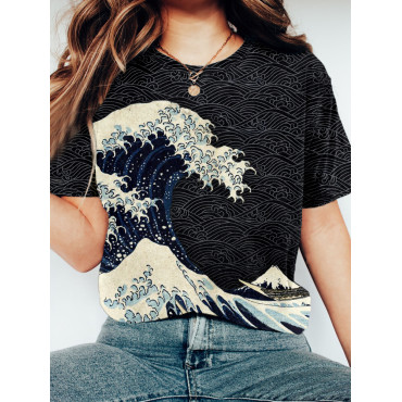 Japanese Wave Inspired Graphic Crew Neck Vintage T Shirt