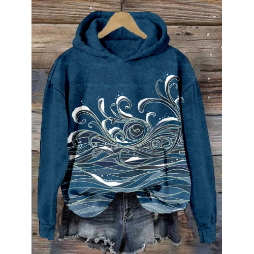 Japanese Wave Inspired Vintage Cozy Hoodie
