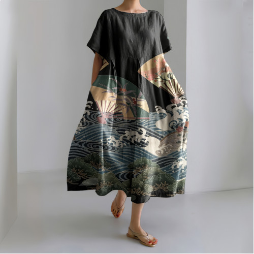 Japanese Waves Art Casual Dress