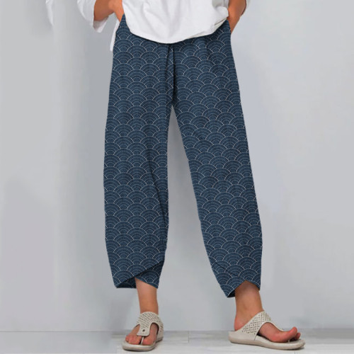 Japanese Waves Art Cropped Casual Pants