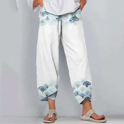 Japanese Waves Art Print Loose Casual Pants