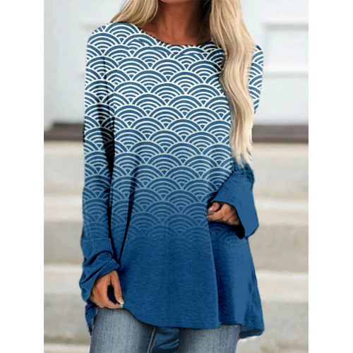 Japanese Waves Inspired Gradient A Line T Shirt