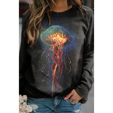 Jellyfish Print Long Sleeve Sweatshirt