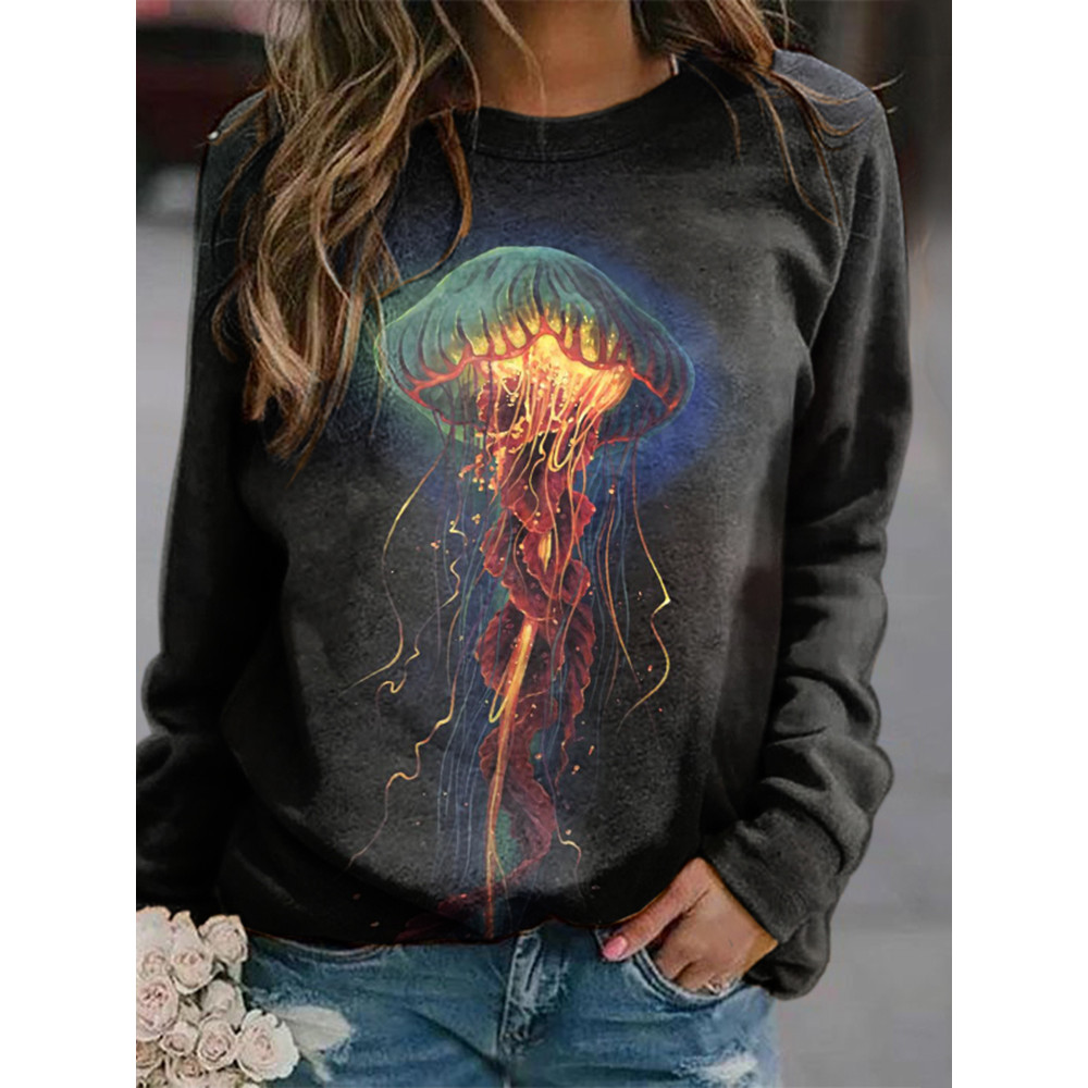 Jellyfish Print Long Sleeve Sweatshirt