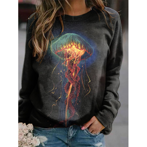 Jellyfish Print Long Sleeve Sweatshirt