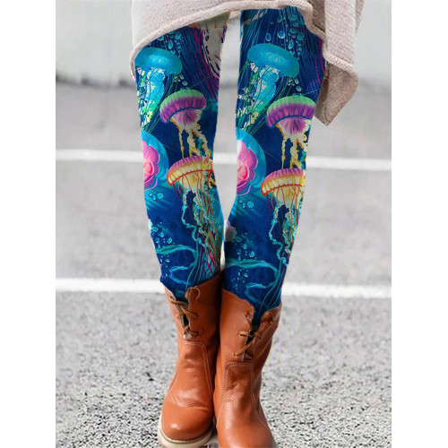 Jellyfish Print Skinny Casual Leggings