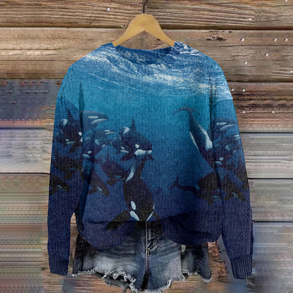 Killer Whale Art Casual Cozy Knit Sweater