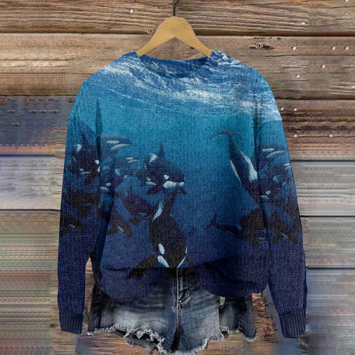 Killer Whale Art Casual Cozy Knit Sweater