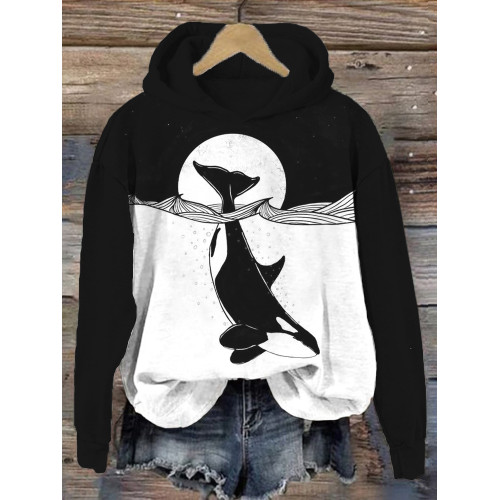 Killer Whale Art Graphic Contrast Comfy Hoodie