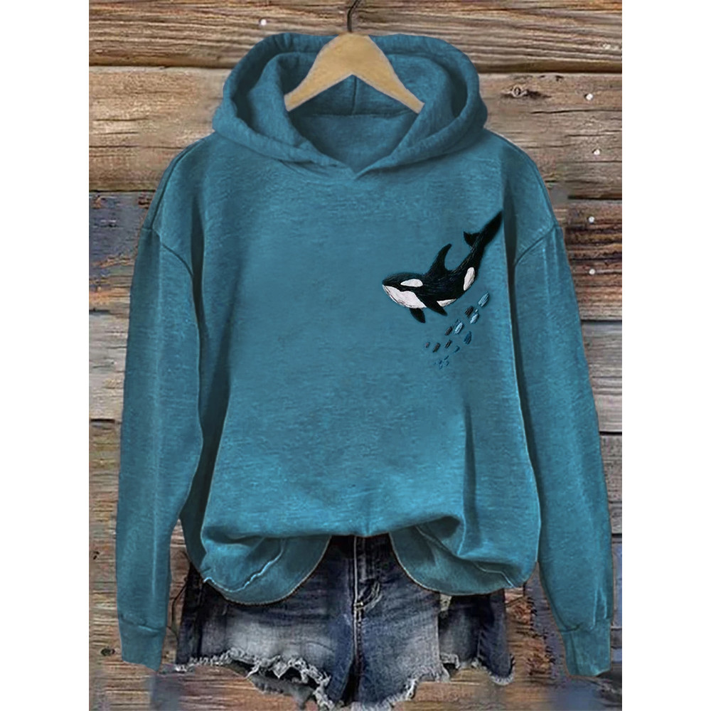 Killer Whale Embroidery Art Comfy Hoodie