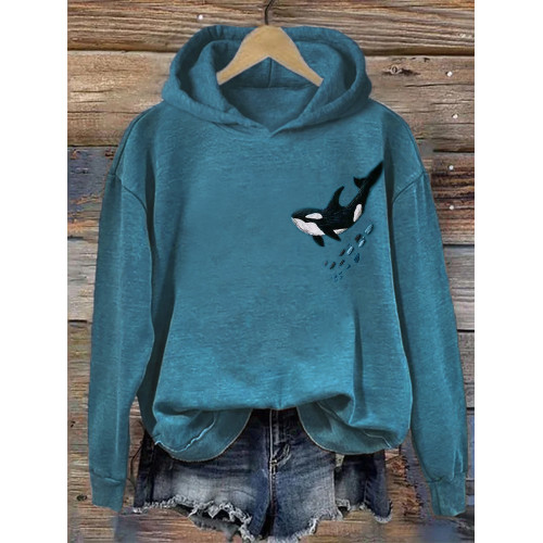 Killer Whale Embroidery Art Comfy Hoodie