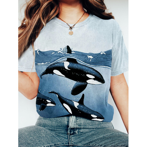 Killer Whales Art Graphic Vintage Comfy T Shirt