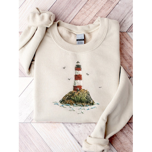 Lighthouse Embroidery Art Comfy Sweatshirt
