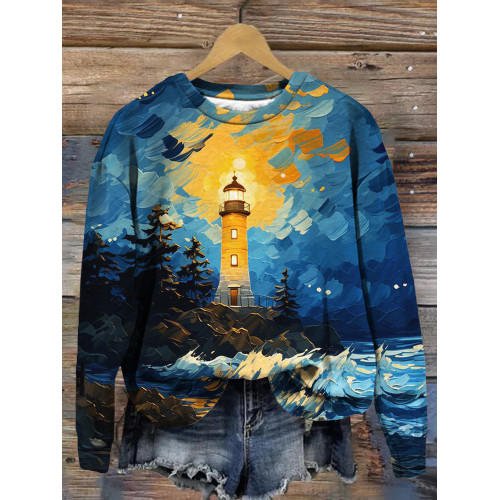 Lighthouse Oil Painting Art Pattern Comfy Sweatshirt