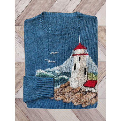Lighthouse Seascape C Knit Art Cozy Sweater