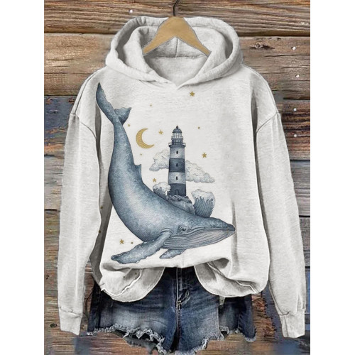 Lighthouse on Whale Island Art Cozy Hoodie