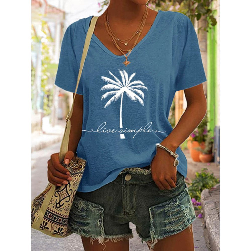 Live Simple Printed Casual Short Sleeve T-Shirt