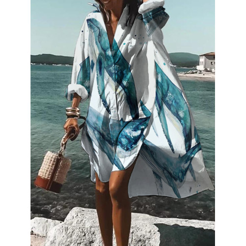 Loose Whale Print Casual Midi Dress