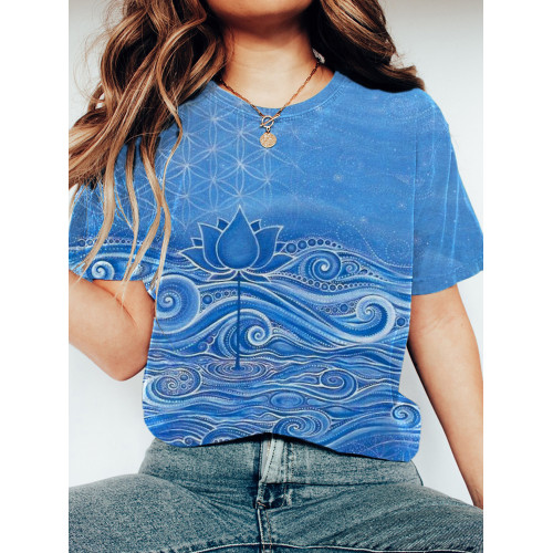 Lotus & Wave Japanese Print Short Sleeve T-Shirt