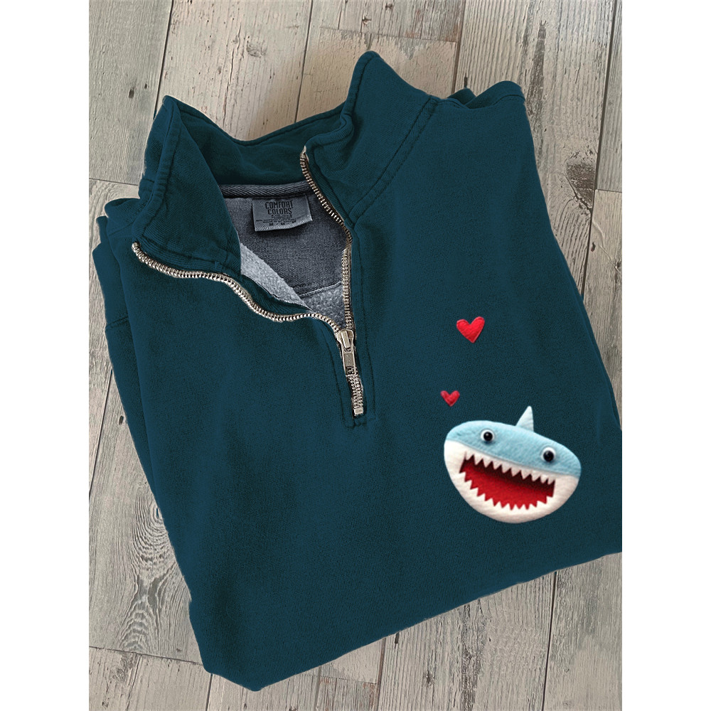 Love Heart Shark Art Print Zip-Up Sweatshirt