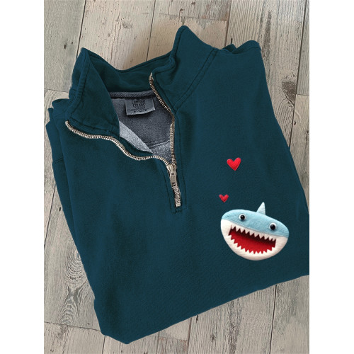Love Heart Shark Art Print Zip-Up Sweatshirt