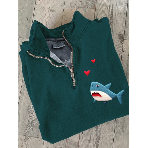 Love Heart Shark Art Print Zip-Up Sweatshirt