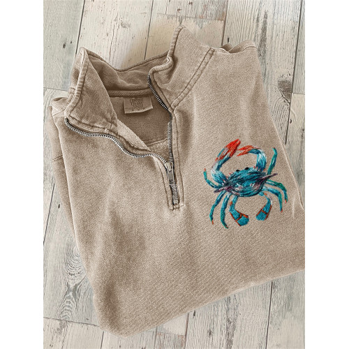 Lovely Crab Embroidery Art Zip Up Sweatshirt