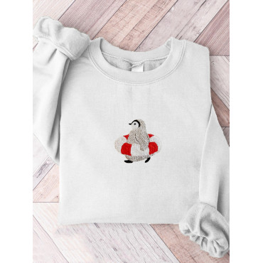 Lovely Penguin Embroidery Art Comfy Sweatshirt