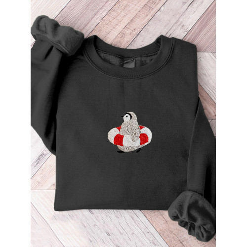Lovely Penguin Embroidery Art Comfy Sweatshirt