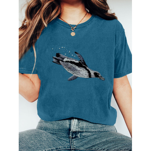 Lovely Penguin Embroidery Art Vintage T Shirt